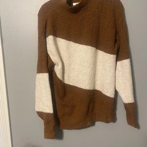 Nine West Brown and Cream Crewneck Sweater